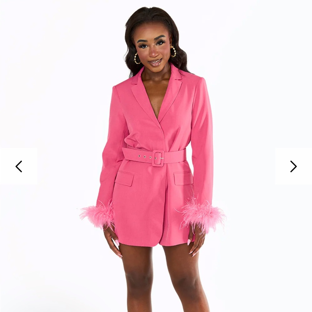 Buddy Love Pink Feather Cuff Blazer Dress